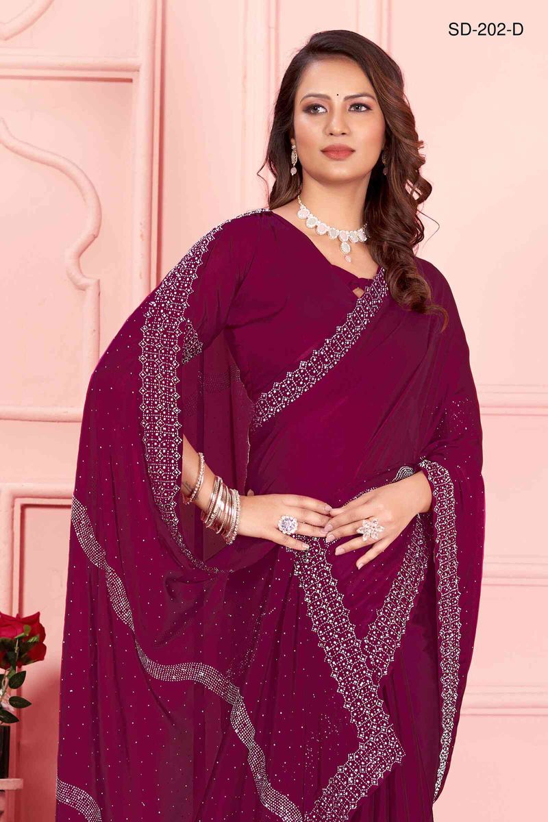 Maroon saree With  Rangoli Swarowski Work