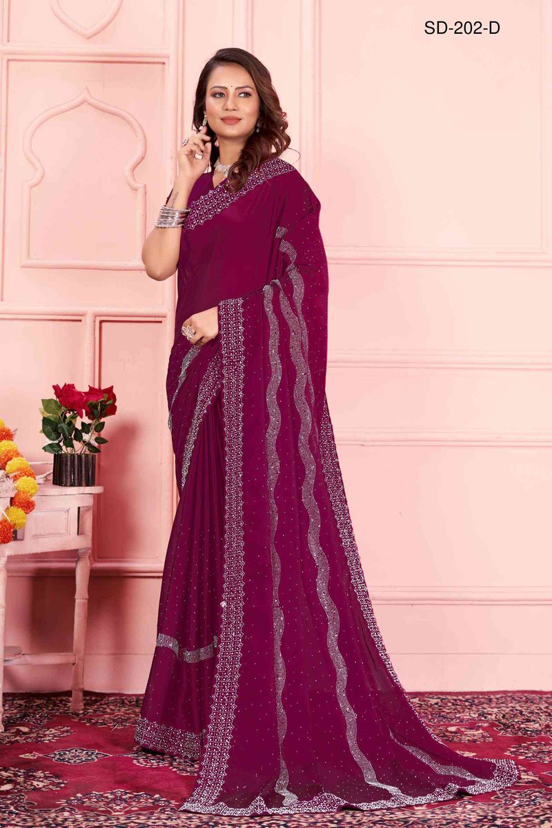 Maroon saree With  Rangoli Swarowski Work