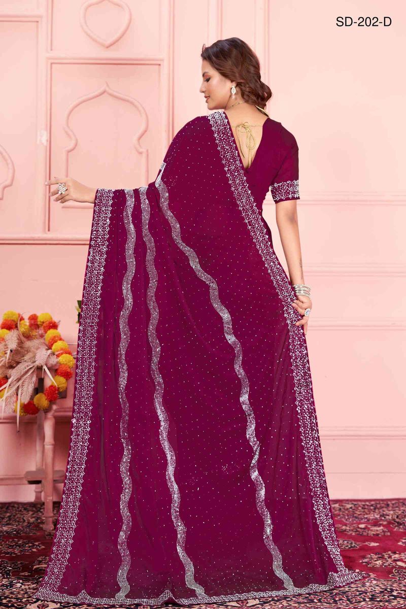 Maroon saree With  Rangoli Swarowski Work