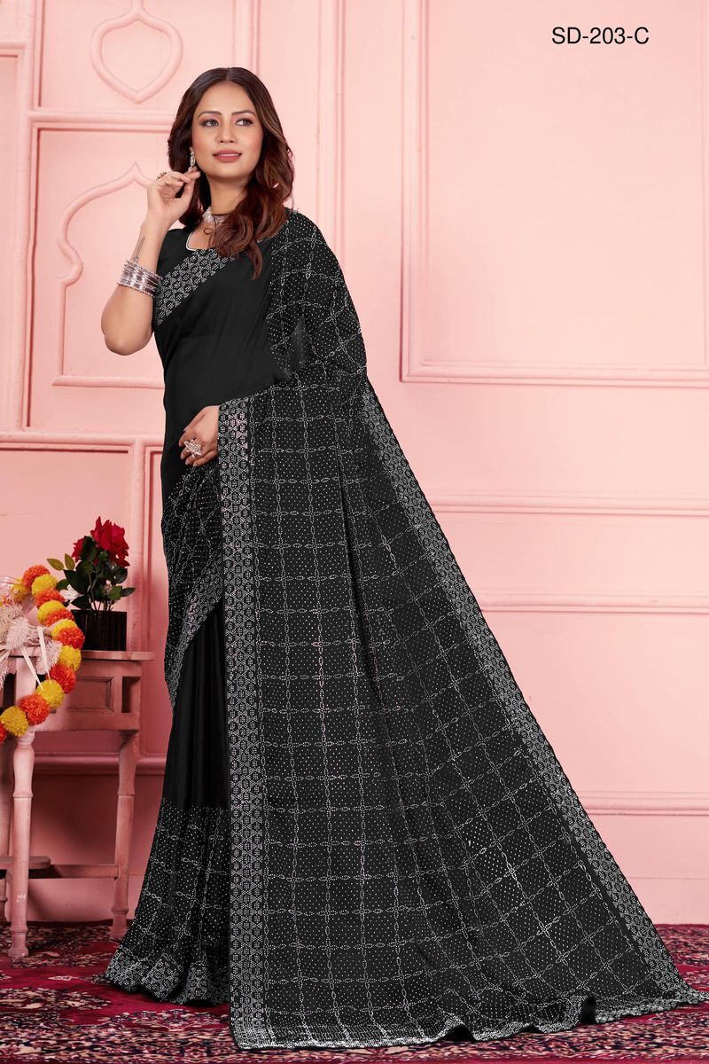 Black saree With  Rangoli Swarowski Work