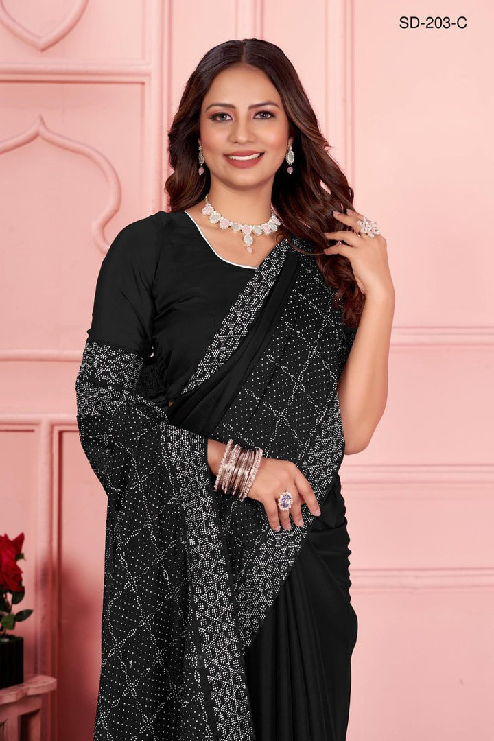 Black saree With  Rangoli Swarowski Work