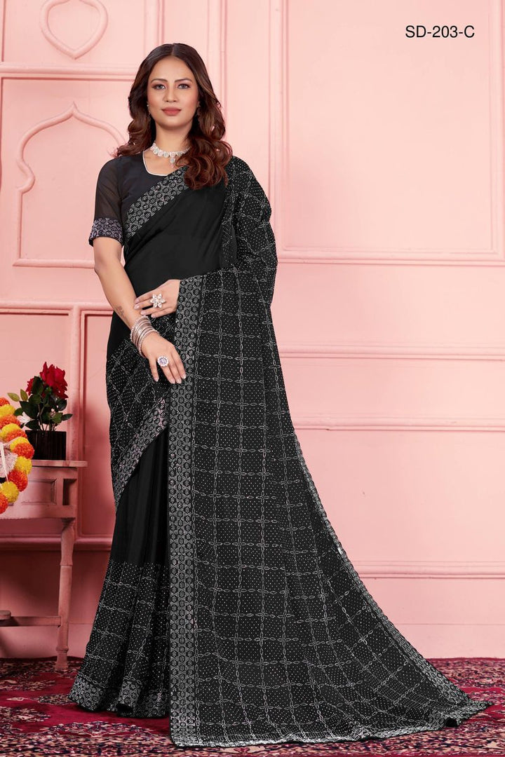 Black saree With  Rangoli Swarowski Work