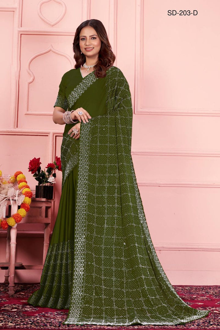 Mehndi Green saree With  Rangoli Swarowski Work