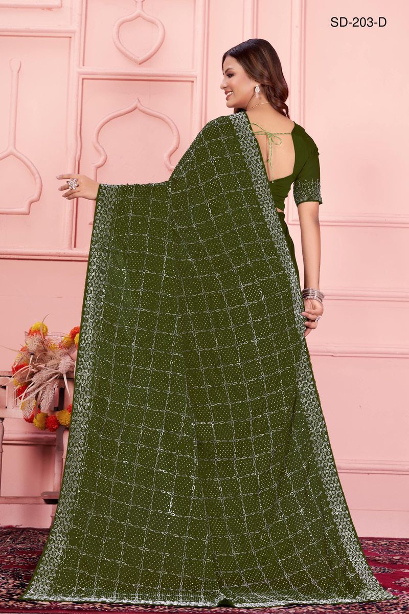 Mehndi Green saree With  Rangoli Swarowski Work