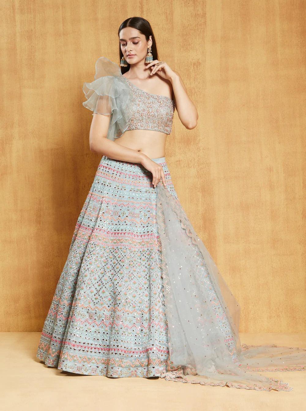 Sea Green Color Party Wear Designer Heavy Embroidered Lehenga Set | Readyto wear - qivii