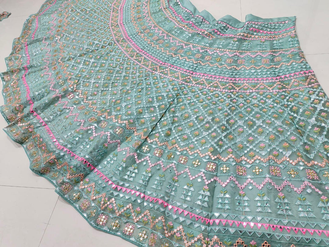 Sea Green Color Party Wear Designer Heavy Embroidered Lehenga Set | Readyto wear - qivii