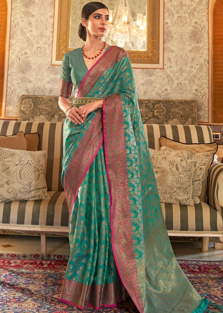 Sea Green Woven Banarasi Tussar Silk Saree : Top Pick - qivii