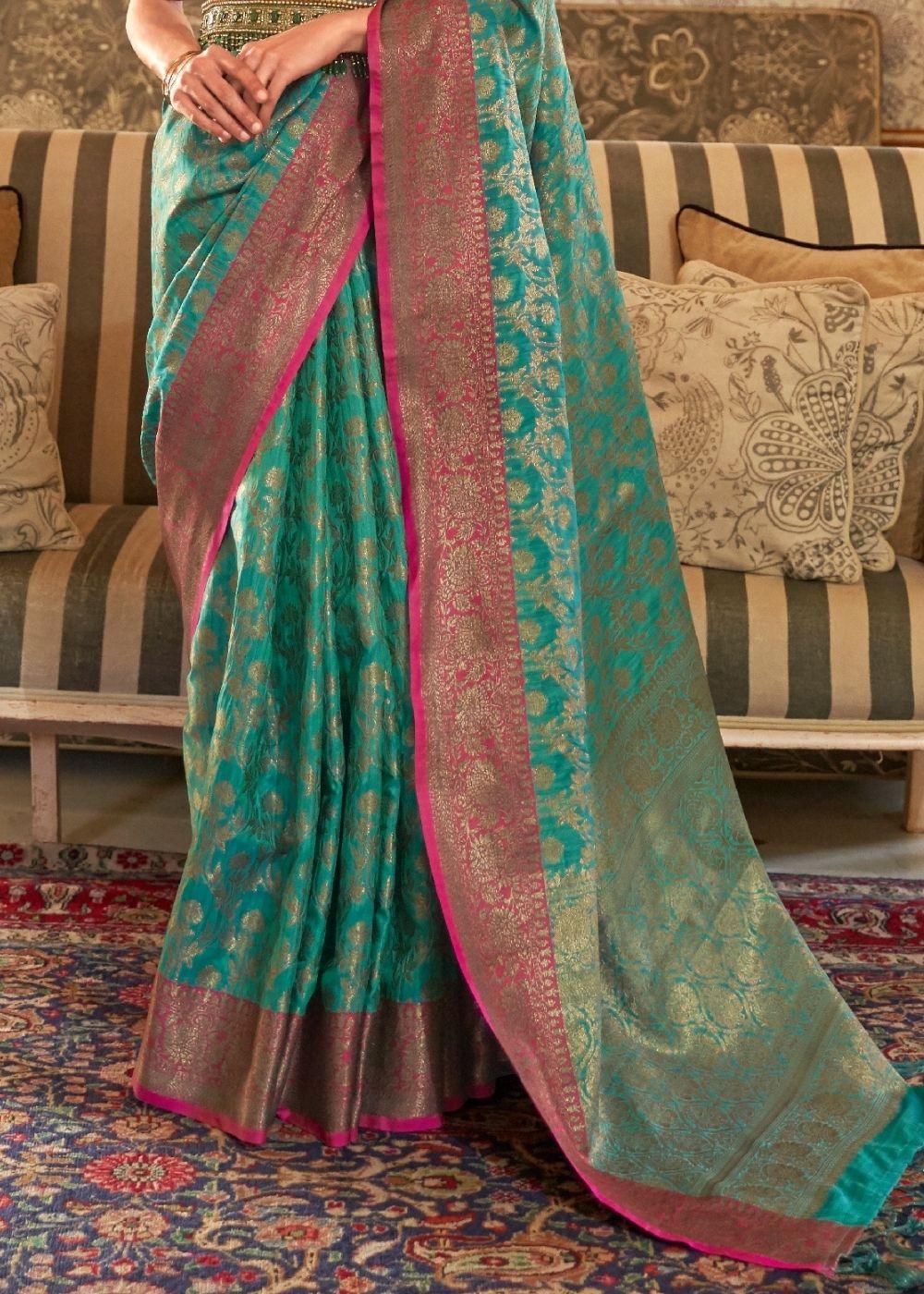 Sea Green Woven Banarasi Tussar Silk Saree : Top Pick - qivii