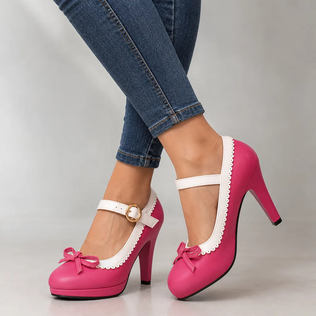 Seraphina women's orthopedic bow Mary Jane heels in rose by Hudson Ridge, stylish footwear with supportive design and elegant bow detail.