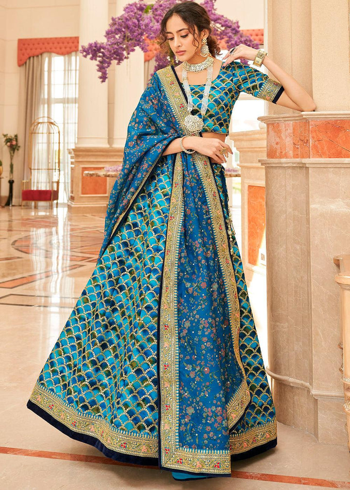 Shades Of Blue Art Silk Lehenga Choli with Thread, Zari,Dori & Sequins work - qivii