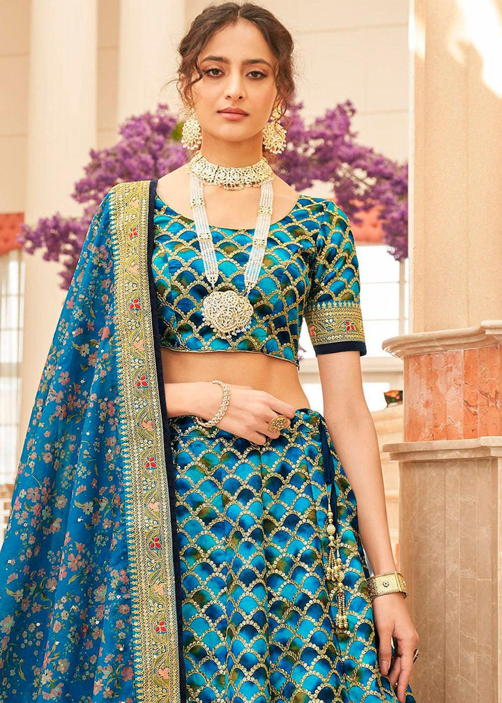 Shades Of Blue Art Silk Lehenga Choli with Thread, Zari,Dori & Sequins work - qivii