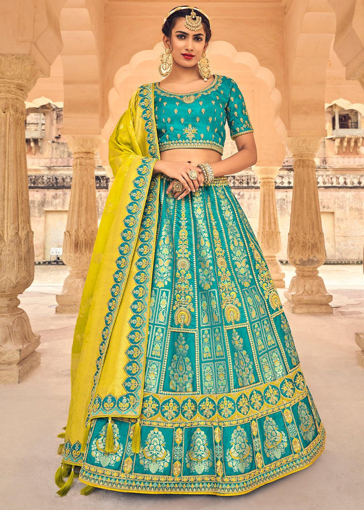 Shades Of Blue Banarasi Silk Lehenga Choli with Heavy Embroidery Work - qivii