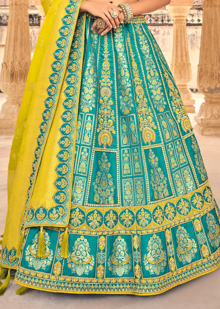 Shades Of Blue Banarasi Silk Lehenga Choli with Heavy Embroidery Work - qivii