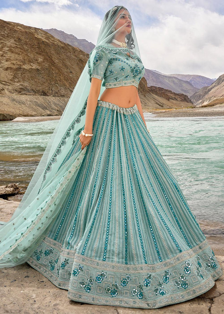 Shades Of Blue lehenga Choli with Mirror,Zarkan & Cutwork - qivii