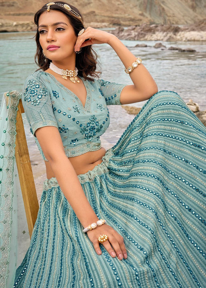 Shades Of Blue lehenga Choli with Mirror,Zarkan & Cutwork - qivii