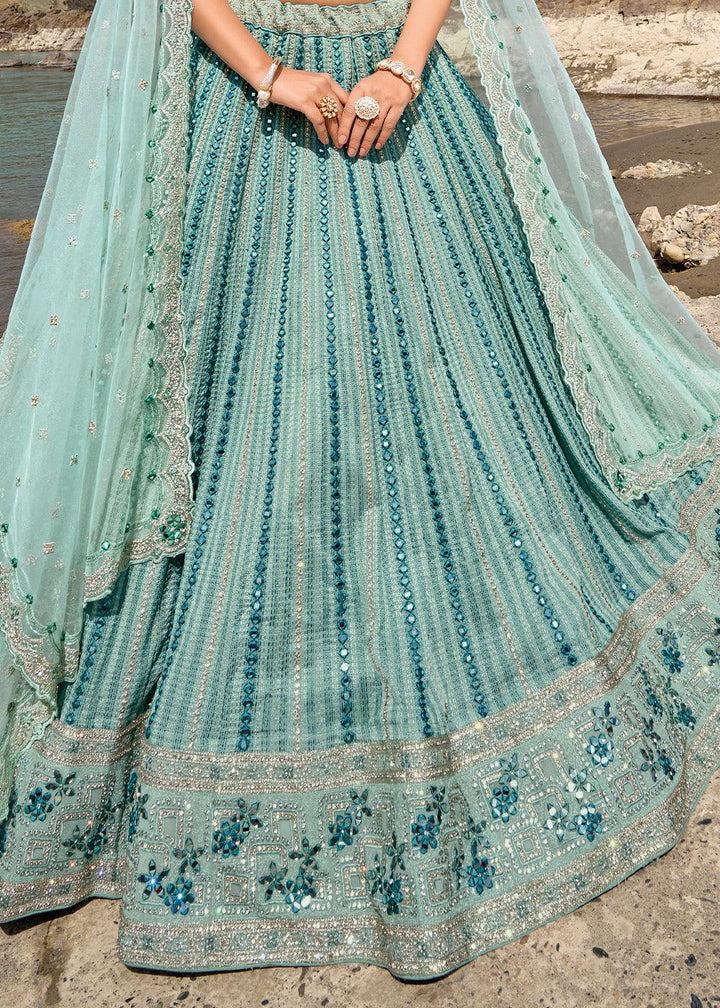 Shades Of Blue lehenga Choli with Mirror,Zarkan & Cutwork - qivii