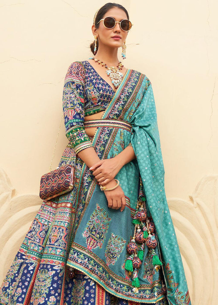 Shades Of Blue Ready to Wear Designer Silk Lehenga Choli with Sparkle & Mirror work - qivii