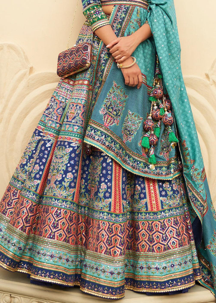 Shades Of Blue Ready to Wear Designer Silk Lehenga Choli with Sparkle & Mirror work - qivii