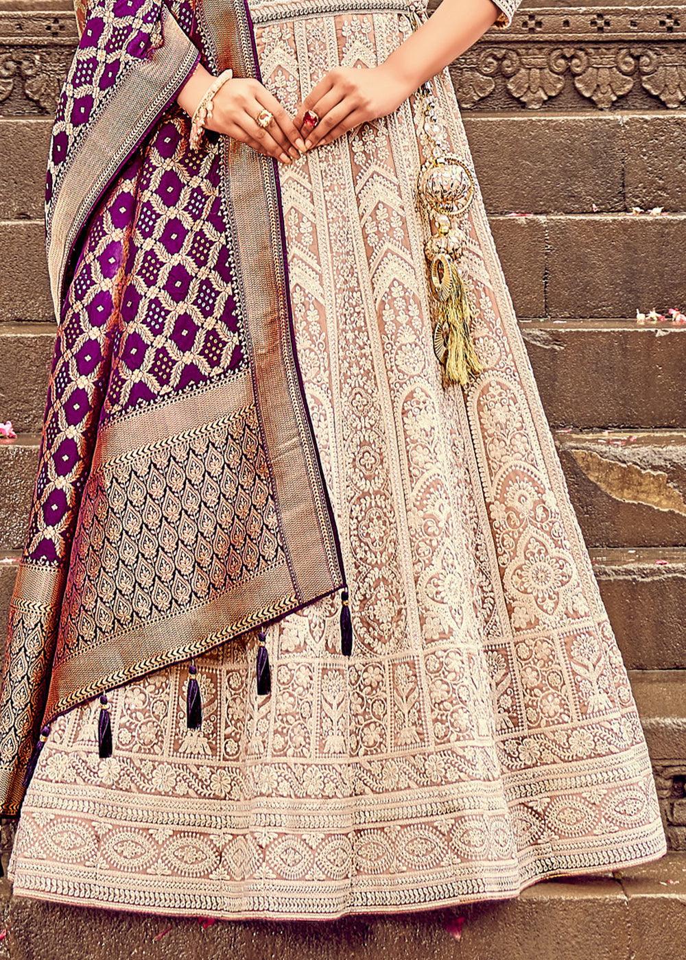 Shades Of Brown Georgette Lehenga Choli Having Lucknowi work and Banarasi Dupatta - qivii