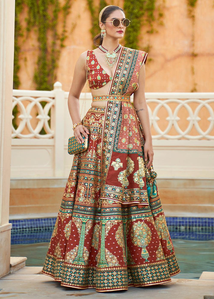 Shades Of Brown Ready to Wear Designer Silk Lehenga Choli with Sparkle & Mirror work - qivii