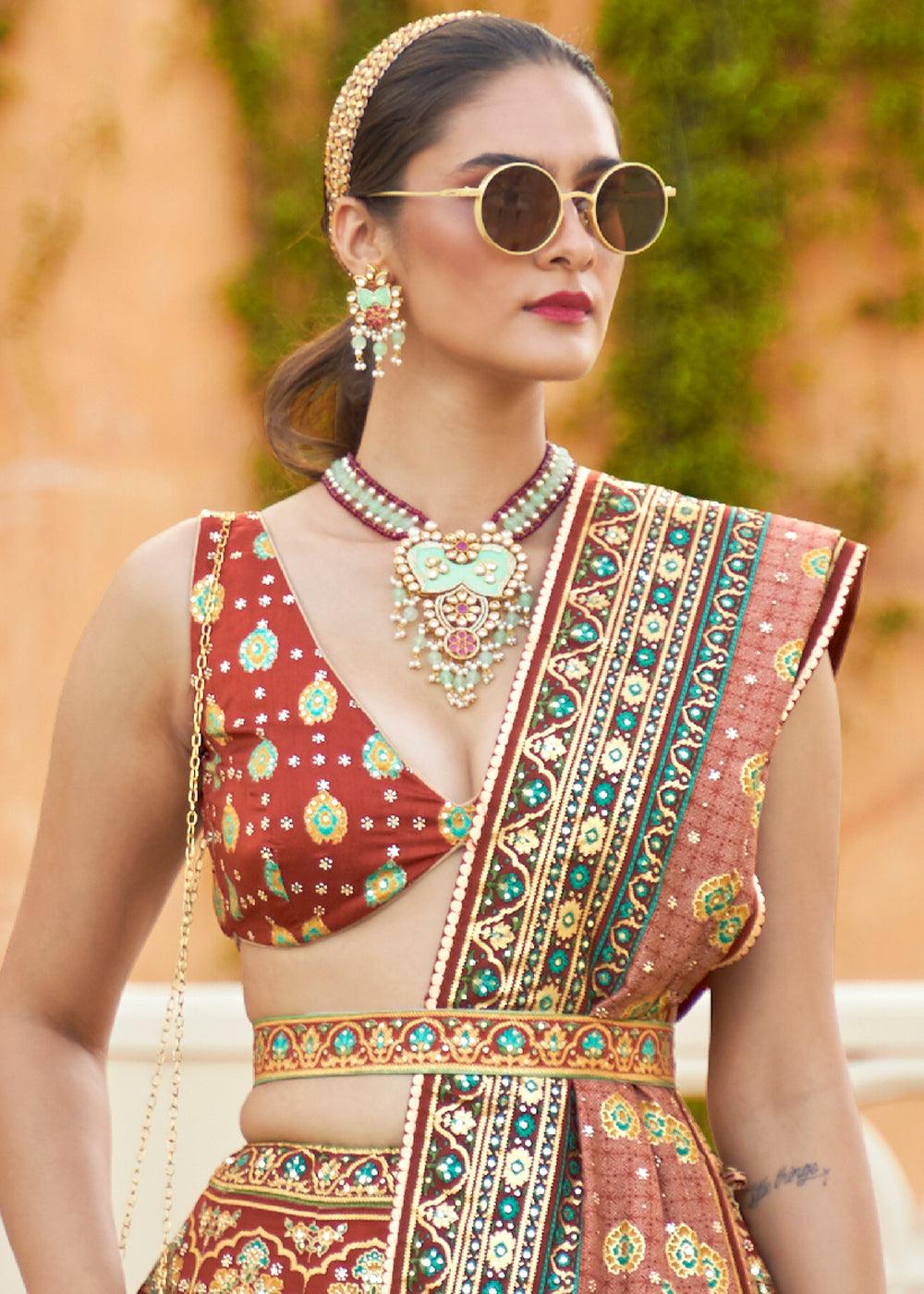 Shades Of Brown Ready to Wear Designer Silk Lehenga Choli with Sparkle & Mirror work - qivii