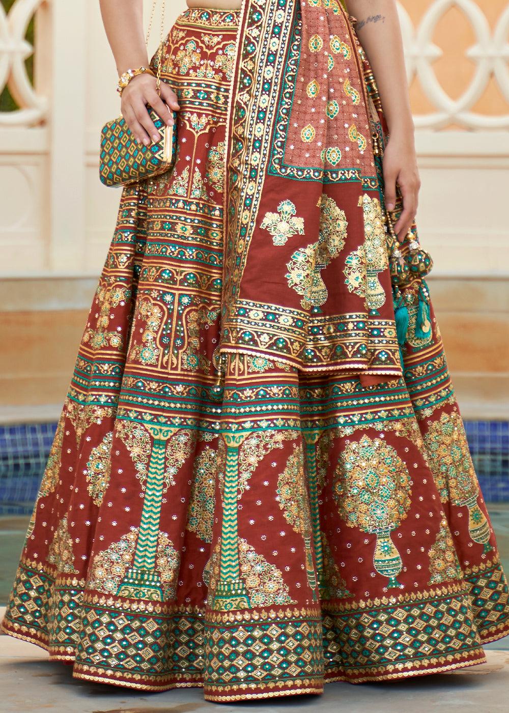 Shades Of Brown Ready to Wear Designer Silk Lehenga Choli with Sparkle & Mirror work - qivii