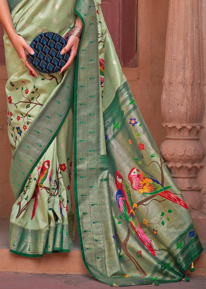 Shades Of Green Paithani Silk Saree | Stitched Blouse - qivii