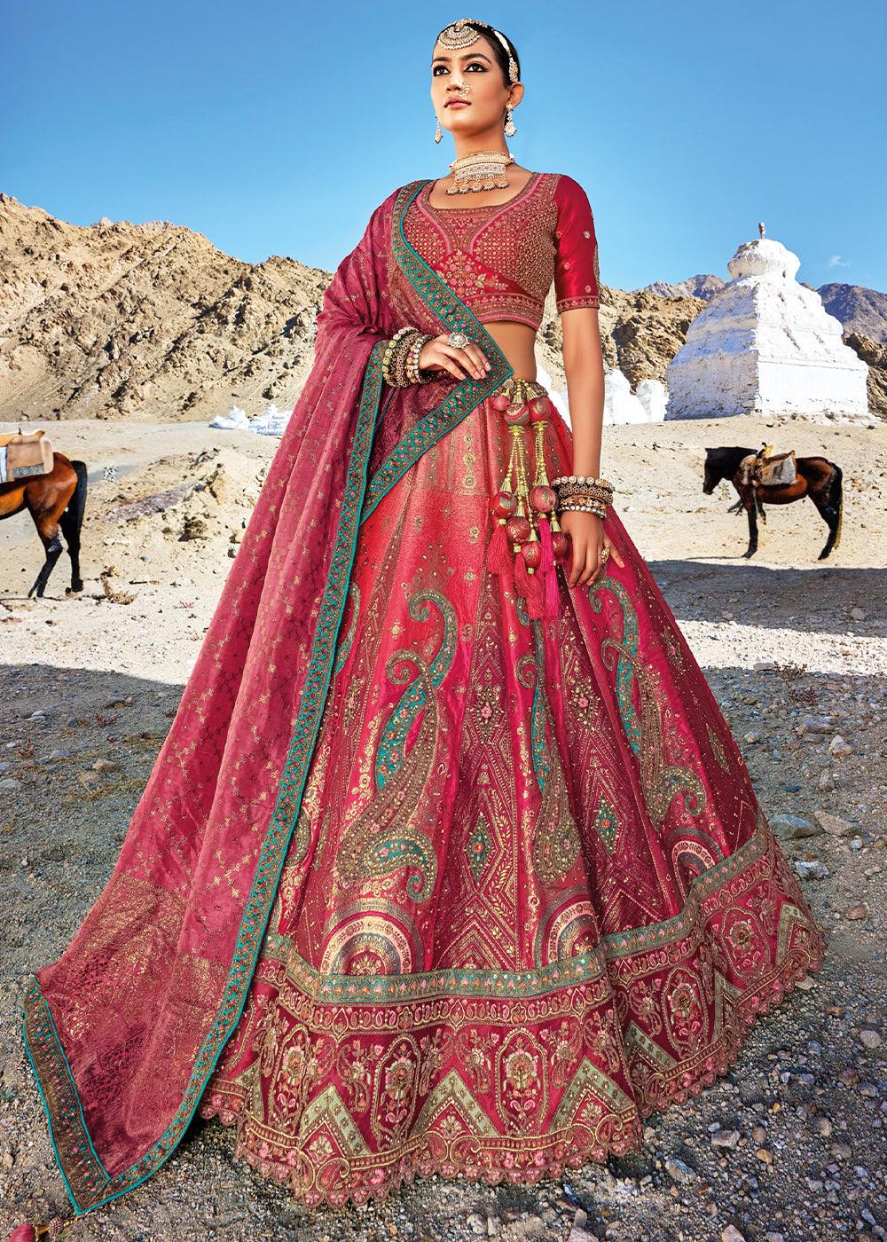 Shades Of Pink Banarasi Jacquard Silk Lehengas with Cut Work & Hand Work Embroidery - qivii