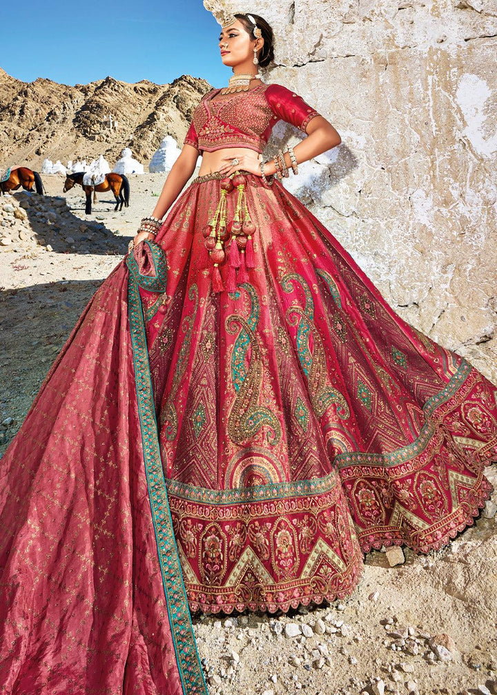 Shades Of Pink Banarasi Jacquard Silk Lehengas with Cut Work & Hand Work Embroidery - qivii