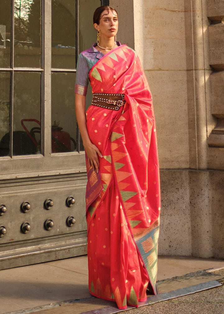 Shades Of Pink Handloom Woven Khadi Silk Saree - qivii