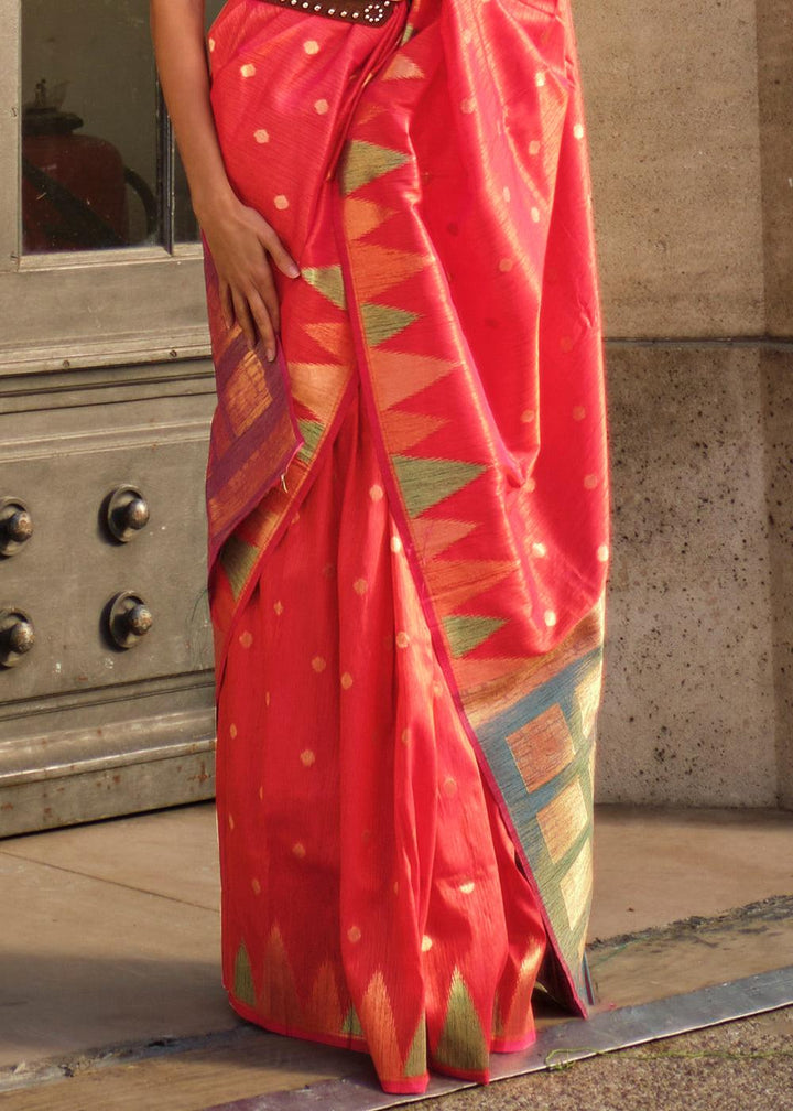 Shades Of Pink Handloom Woven Khadi Silk Saree - qivii