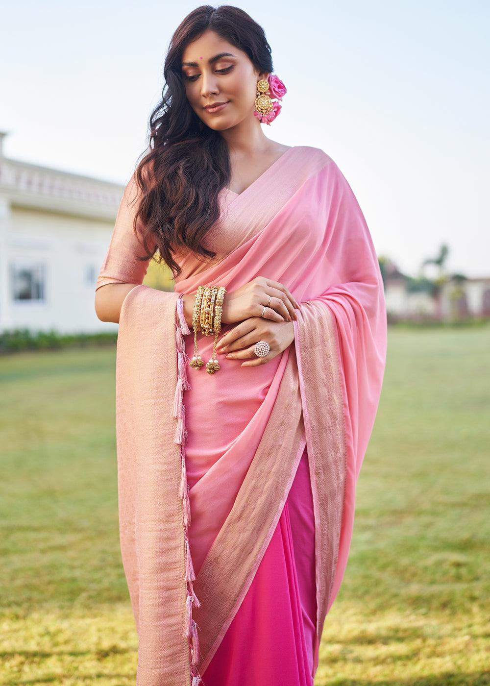 Shades Of Pink Woven Georgette Saree - qivii