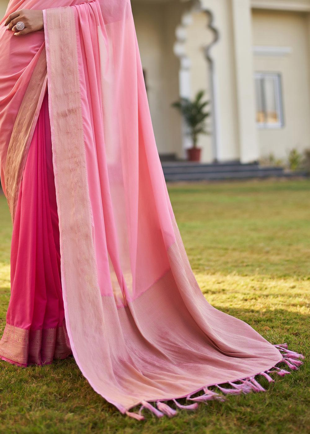 Shades Of Pink Woven Georgette Saree - qivii