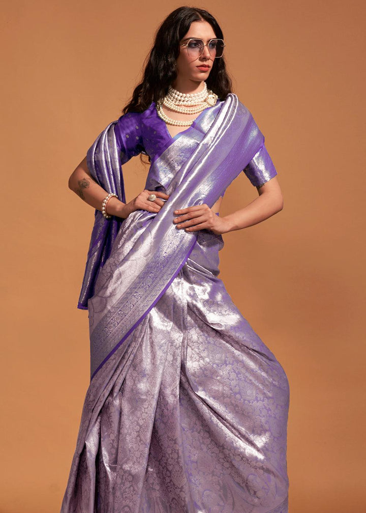 Shades Of Purple Handloom Woven Kanjivaram Silk Saree - qivii