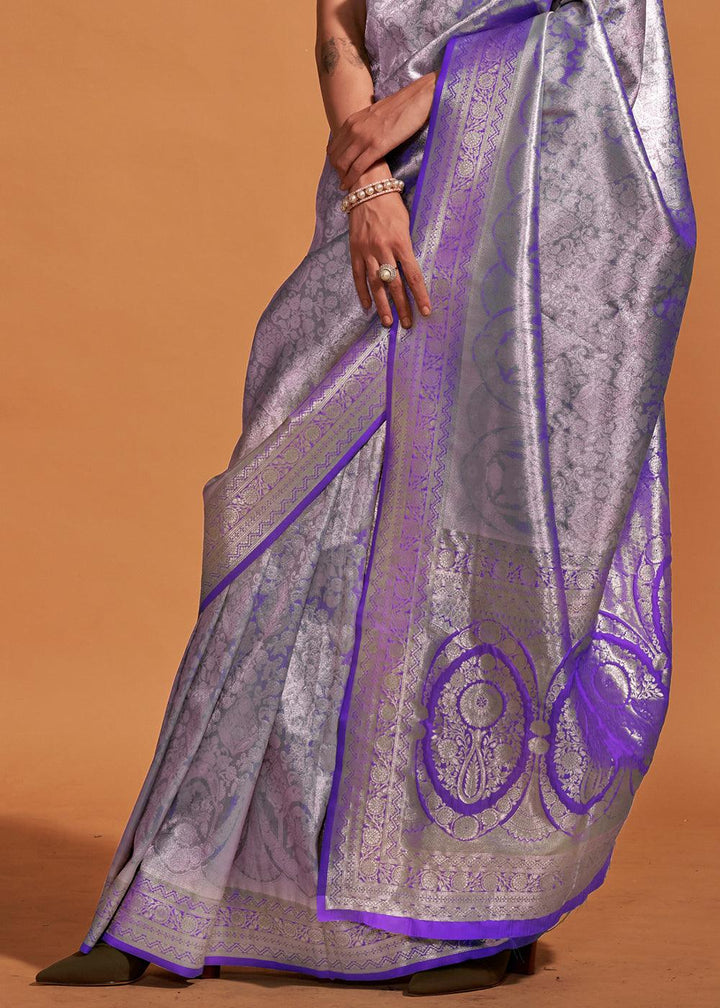 Shades Of Purple Handloom Woven Kanjivaram Silk Saree - qivii