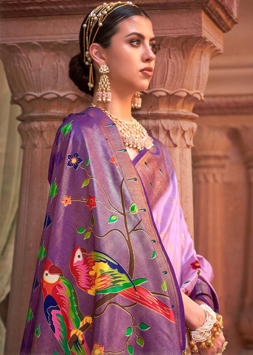 Shades Of Purple Paithani Silk Saree | Stitched Blouse - qivii