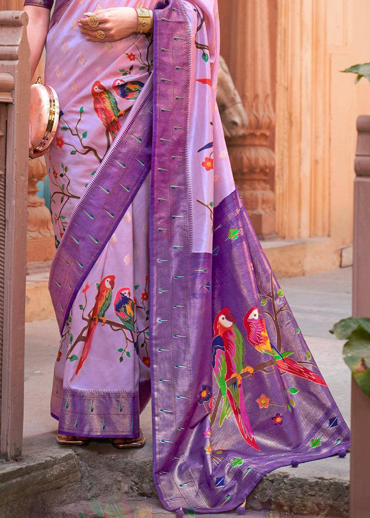 Shades Of Purple Paithani Silk Saree | Stitched Blouse - qivii