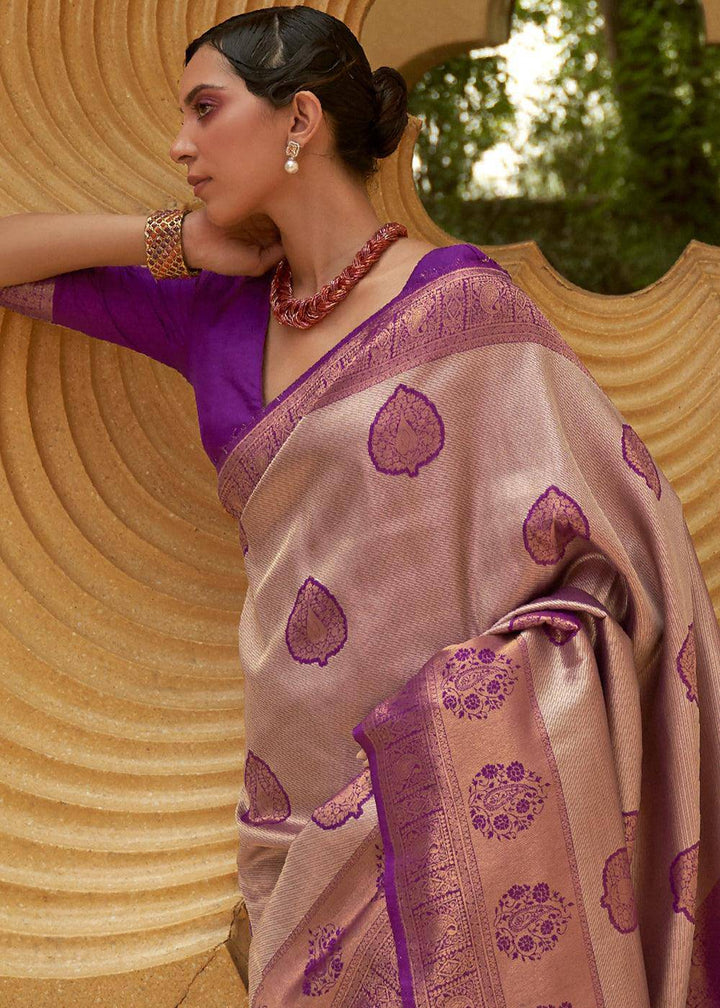 Shades Of Purple Two Tone Woven Silk Saree | Stitched Blouse - qivii