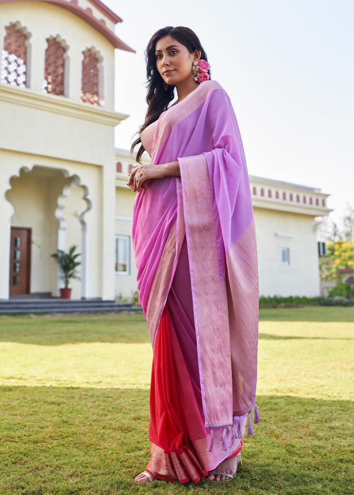 Shades Of Purple Woven Georgette Saree - qivii