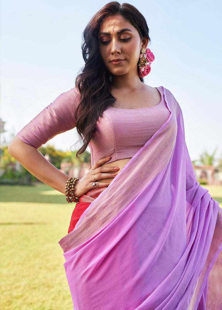 Shades Of Purple Woven Georgette Saree - qivii