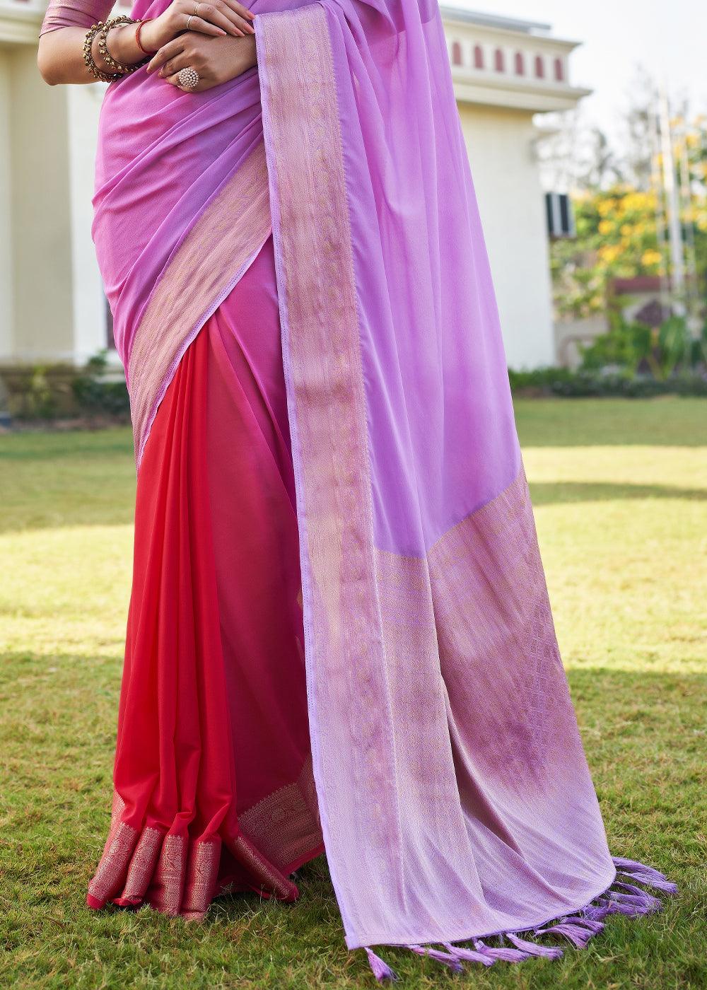 Shades Of Purple Woven Georgette Saree - qivii