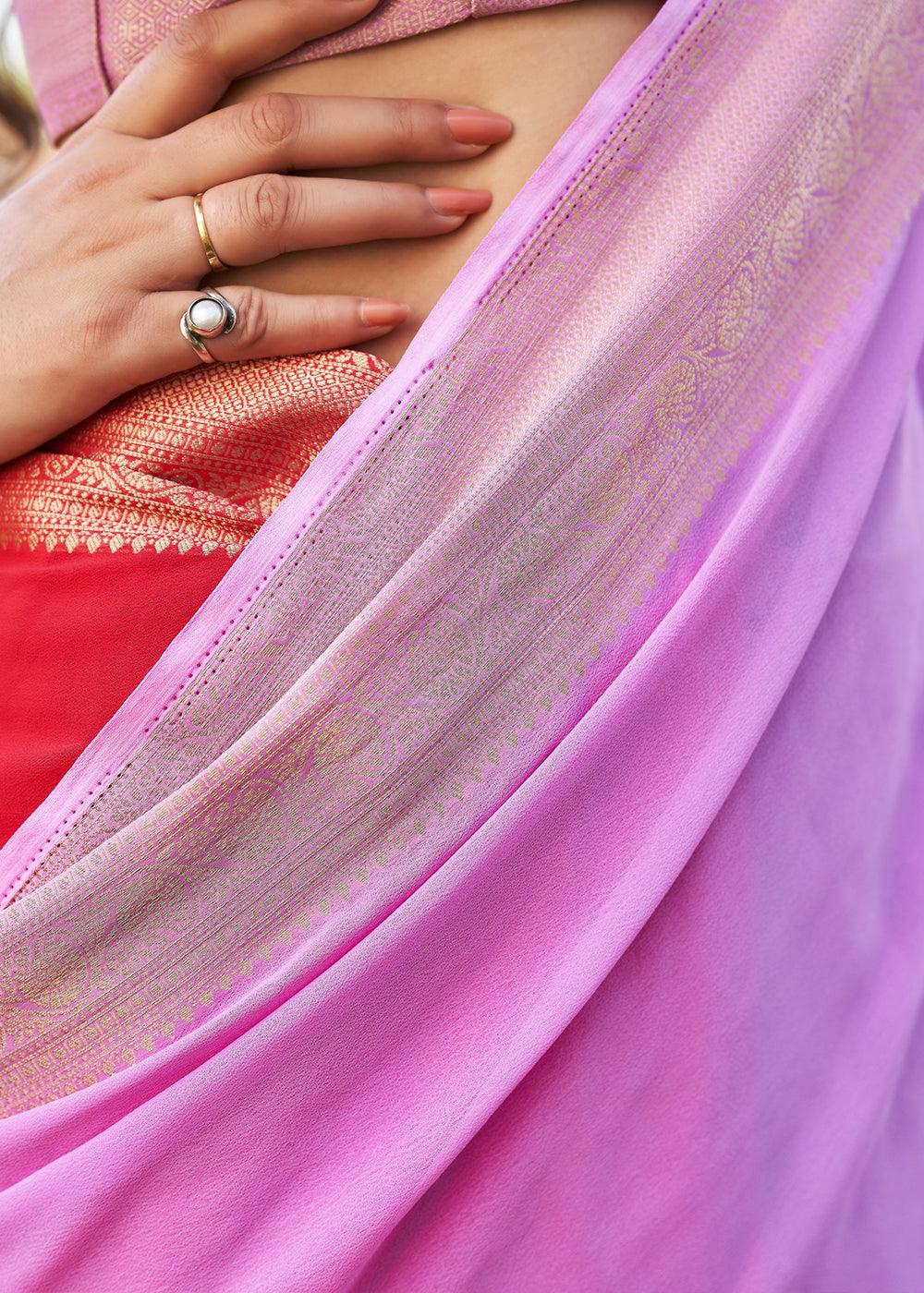 Shades Of Purple Woven Georgette Saree - qivii