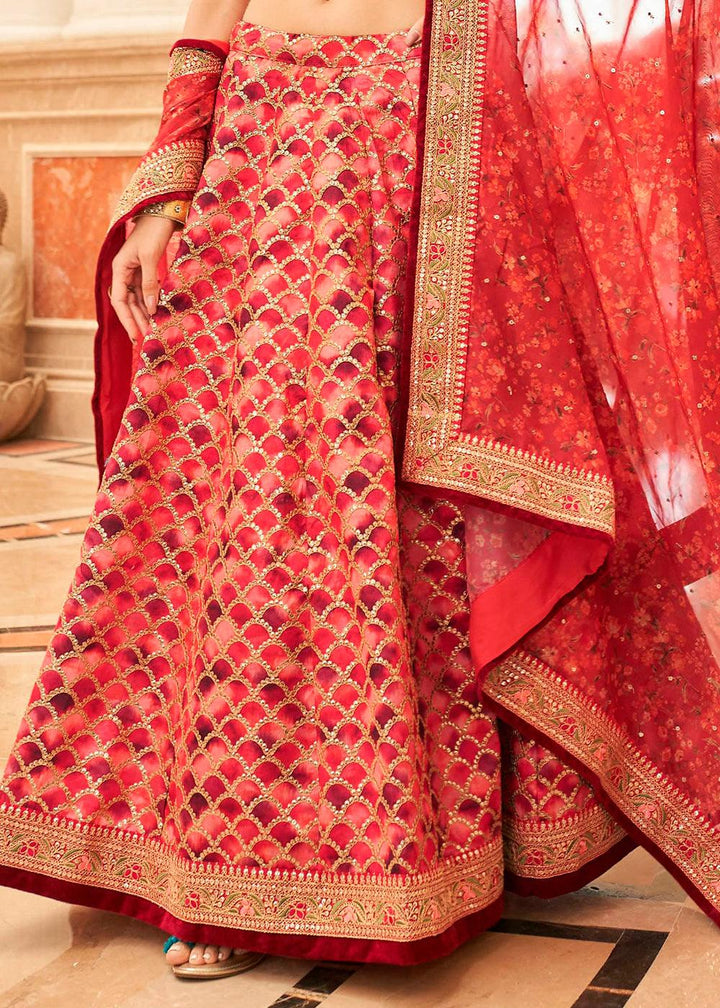 Shades Of Red Art Silk Lehenga Choli with Thread, Zari,Dori & Sequins work - qivii