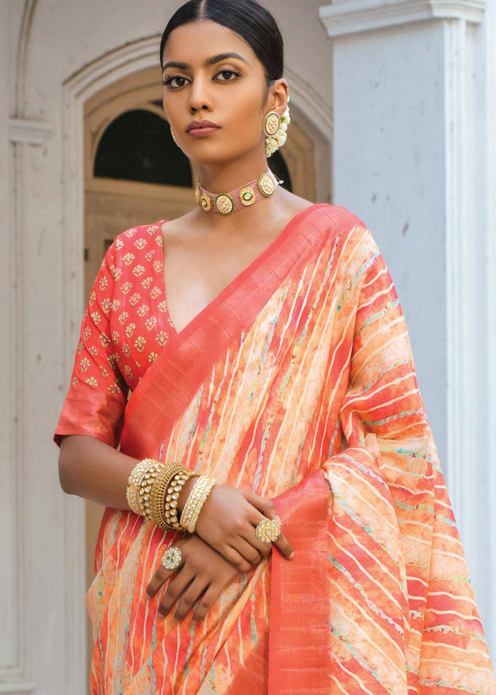 Shades Of Red Patola Printed Dola Silk Saree | Stitched Blouse - qivii