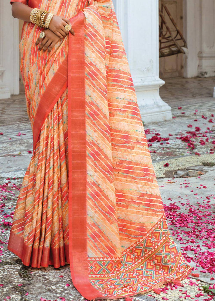 Shades Of Red Patola Printed Dola Silk Saree | Stitched Blouse - qivii