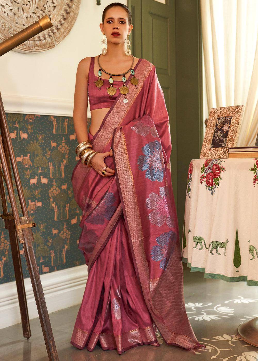 Sienna Brown Multi Coloured Zari Handloom Weaving Silk Saree : Top Pick | Stitched Blouse - qivii