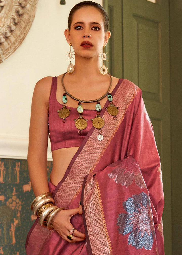 Sienna Brown Multi Coloured Zari Handloom Weaving Silk Saree : Top Pick | Stitched Blouse - qivii