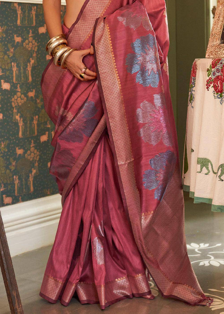 Sienna Brown Multi Coloured Zari Handloom Weaving Silk Saree : Top Pick | Stitched Blouse - qivii