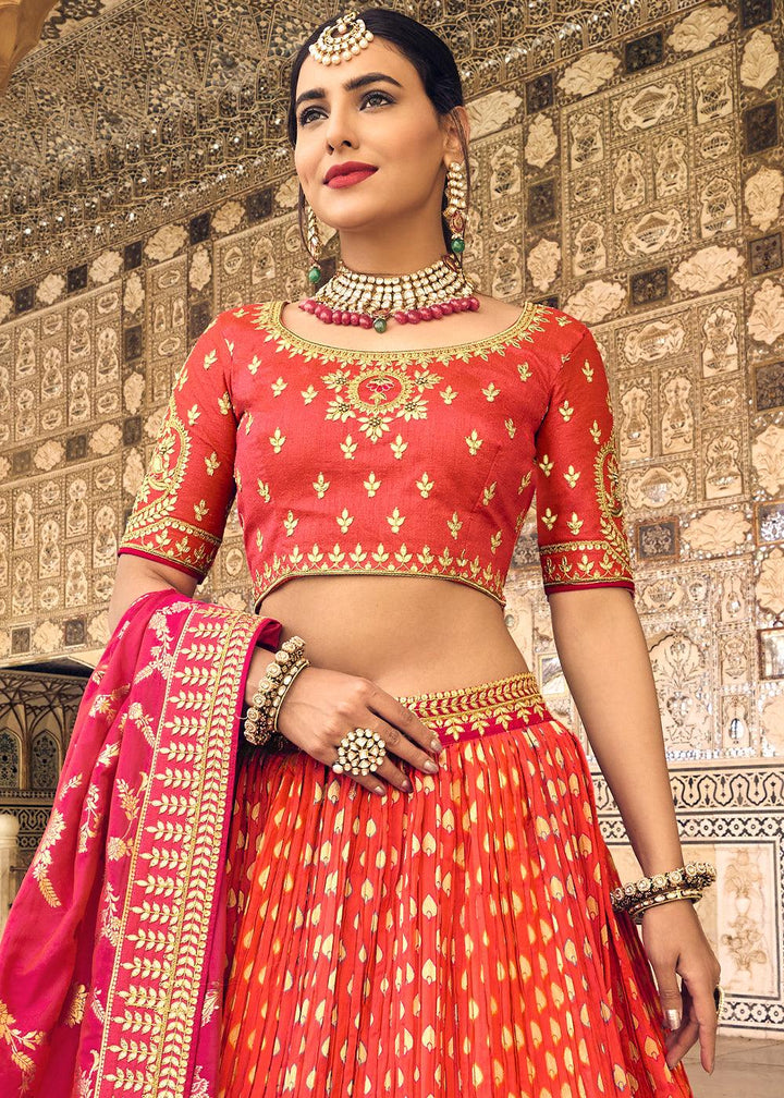 Sienna Orange Banarasi Silk Lehenga Choli with Heavy Embroidery Work - qivii