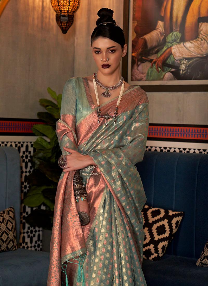 Silk Weaving Green Classic Wear Saree  - By Kreeva